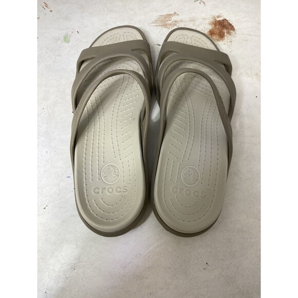 Crocs Womens tan brown Rubber Sandals Slip On Wedge Slides Shoes Sz 10 - Picture 5 of 7